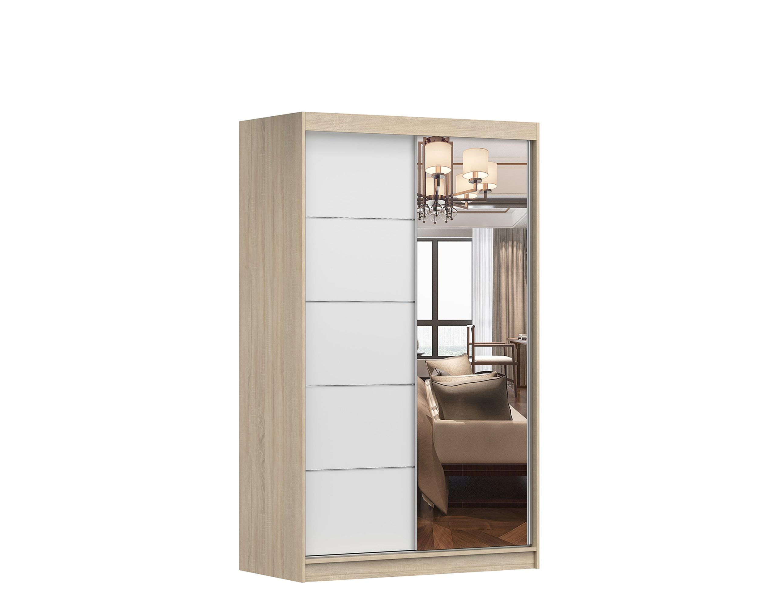 MOEBLO Kleiderschrank NOAH 05 (mit Spiegel Schwebetürenschrank 2-türig Schrank mit vielen Einlegeböden und Kleiderstange, Gaderobe Schiebtüren Schlafzimmer-Wohnzimmerschrank Modern Design) (BxHxT): 120x200x61 cm