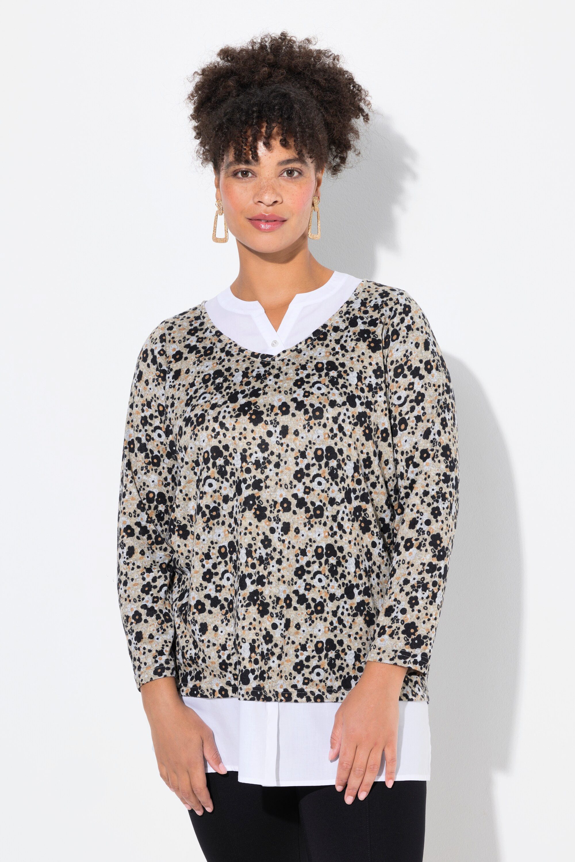 Strickpullover 2-in-1-Pullover A-Linie floraler Feinstrick