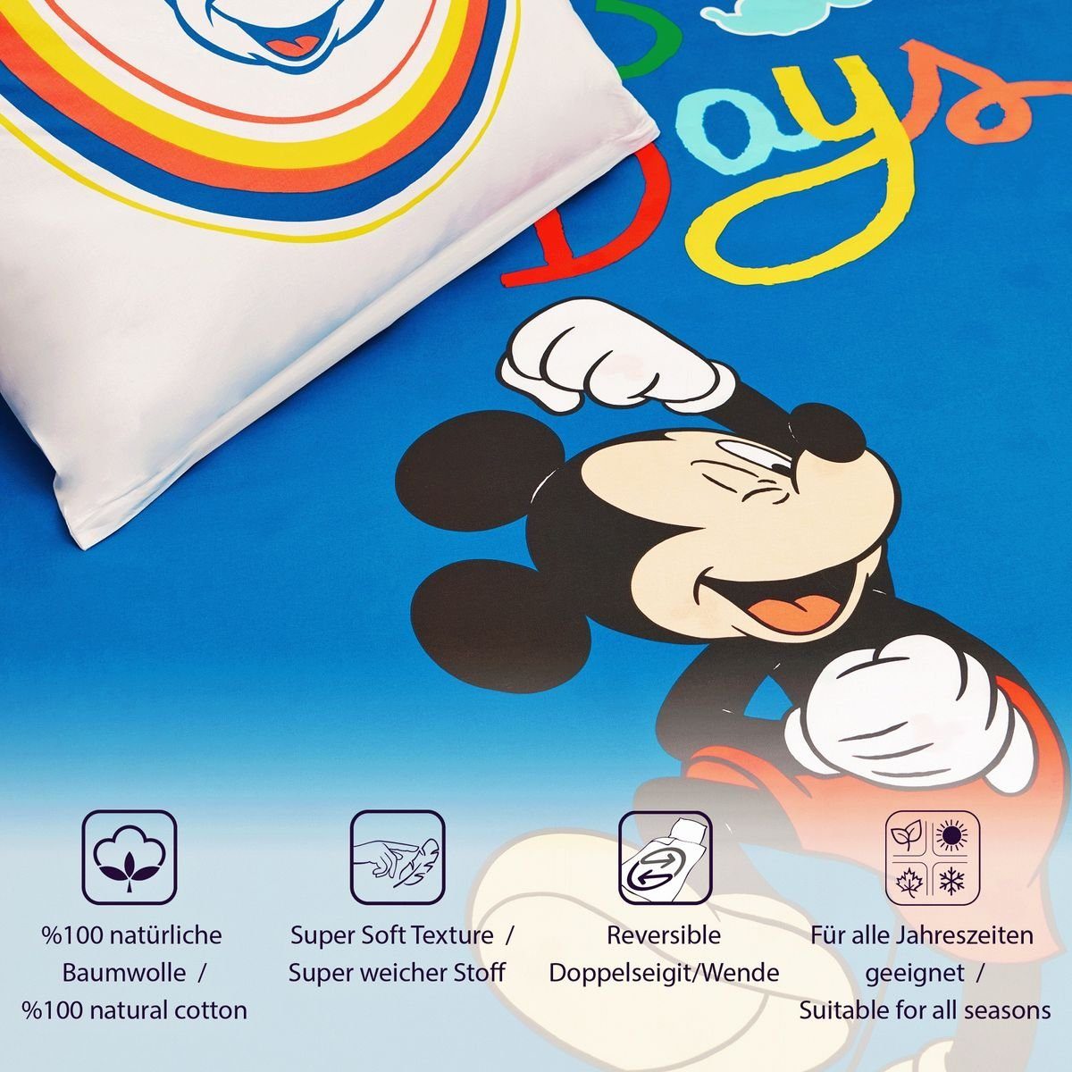 JACK Kinderbettwäsche Mickey Mouse Disney 135x200cm Good Days, Renforcé, 2 günstig online kaufen