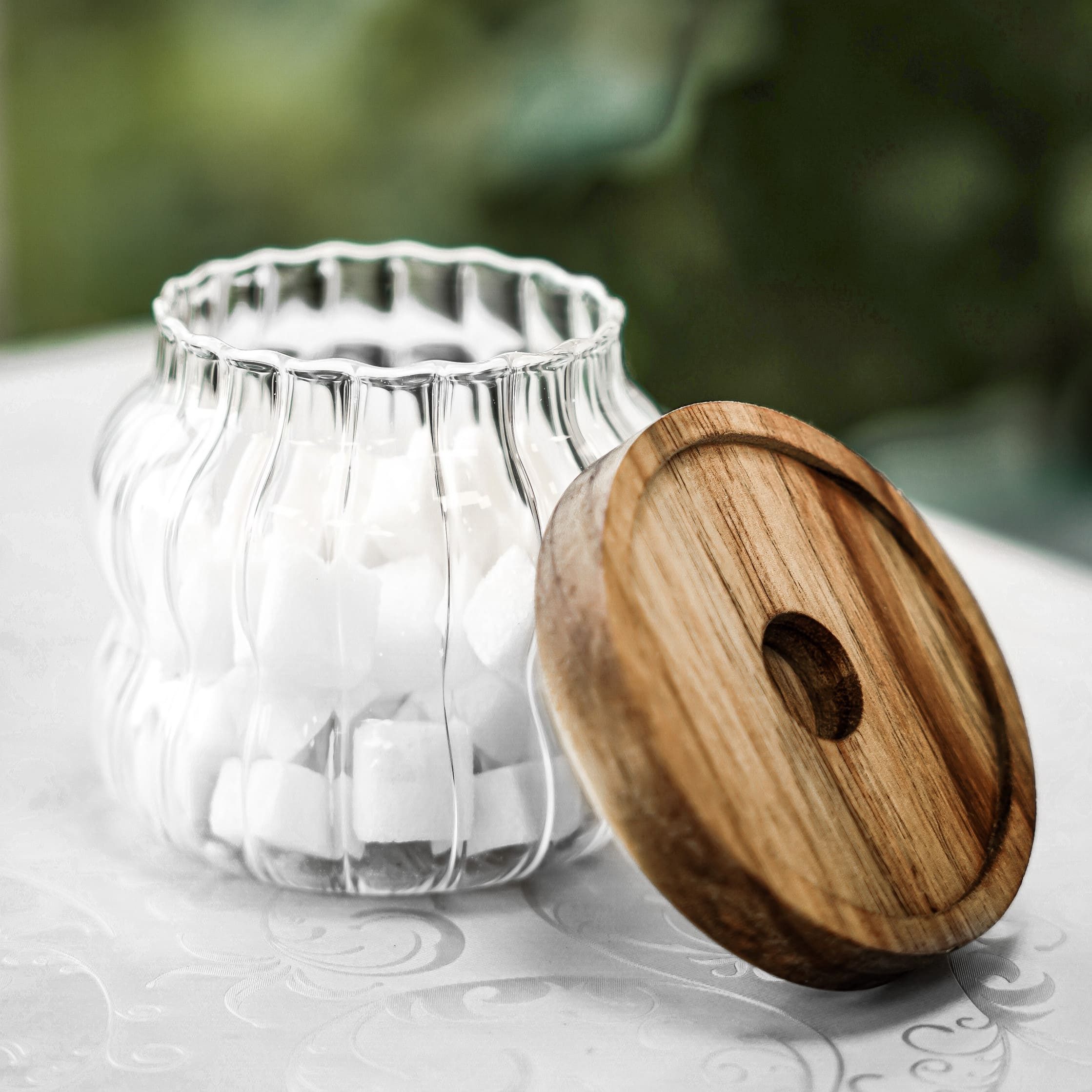 Mulex Vorratsglas 3erSet mit luftdichtem Holzdeckel aus Borosilikatglas Wave-Style