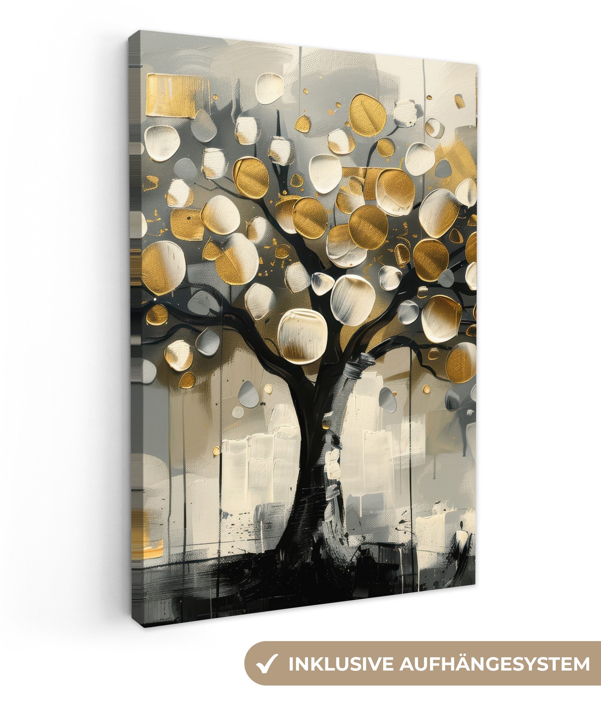 OneMillionCanvasses® Leinwandbild Baum - Abstrakt - Beige - Gold - Schwarz, günstig online kaufen