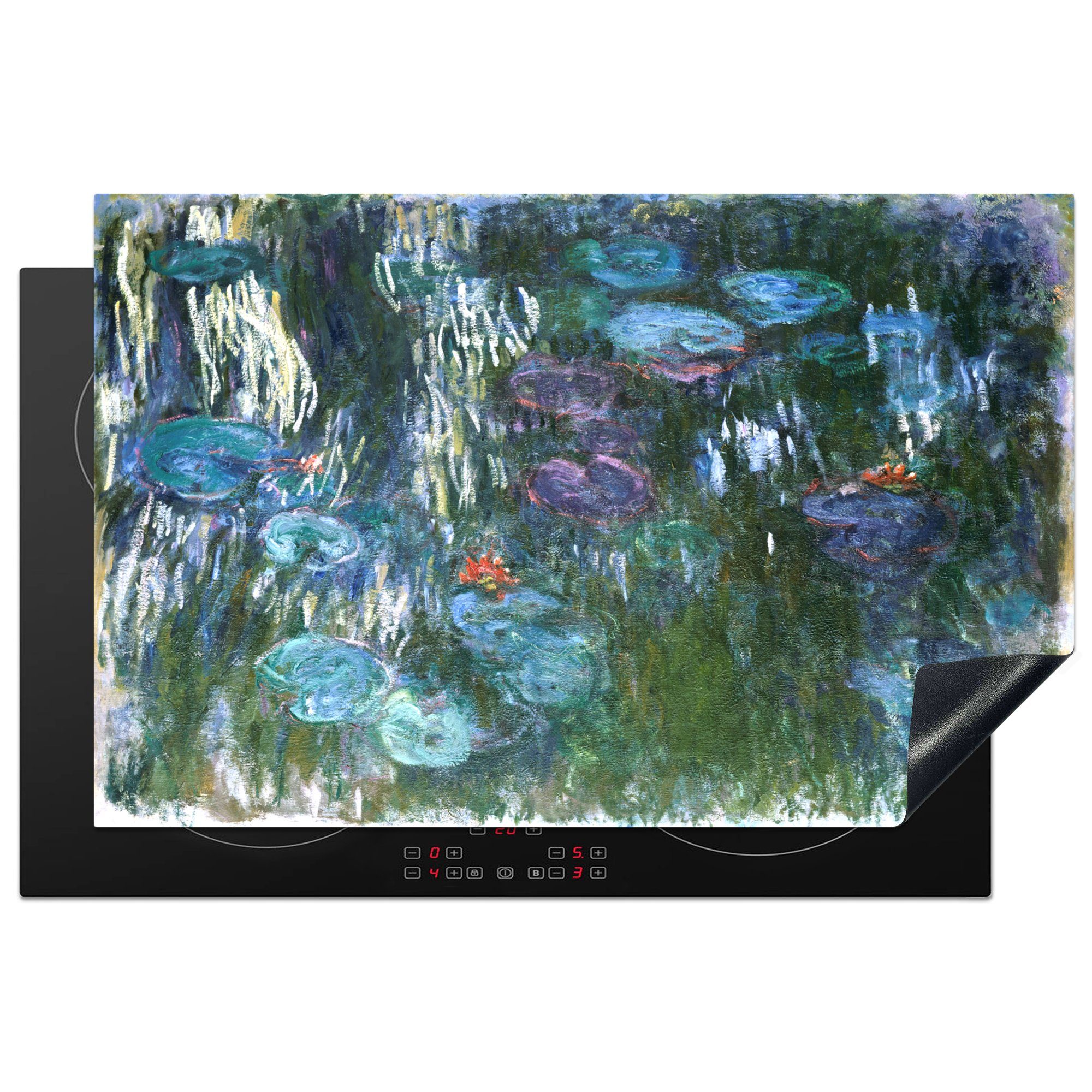 MuchoWow Herdblende-/Abdeckplatte Blaue Seerosen - Gemälde von Claude Monet, Vinyl, (1 tlg), 81x52 cm, Induktionskochfeld Schutz für die küche, Ceranfeldabdeckung