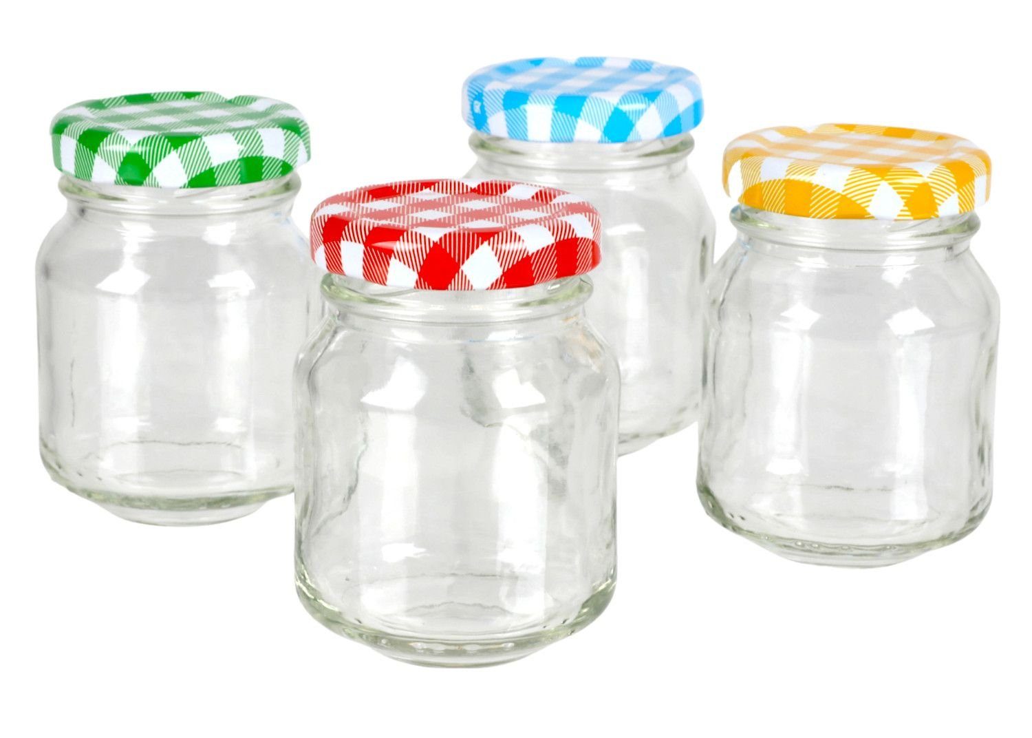 BURI Einmachglas Mini-Marmeladengläser 4er-Set 70ml Einmachglas Probiergläschen bunt, Glas