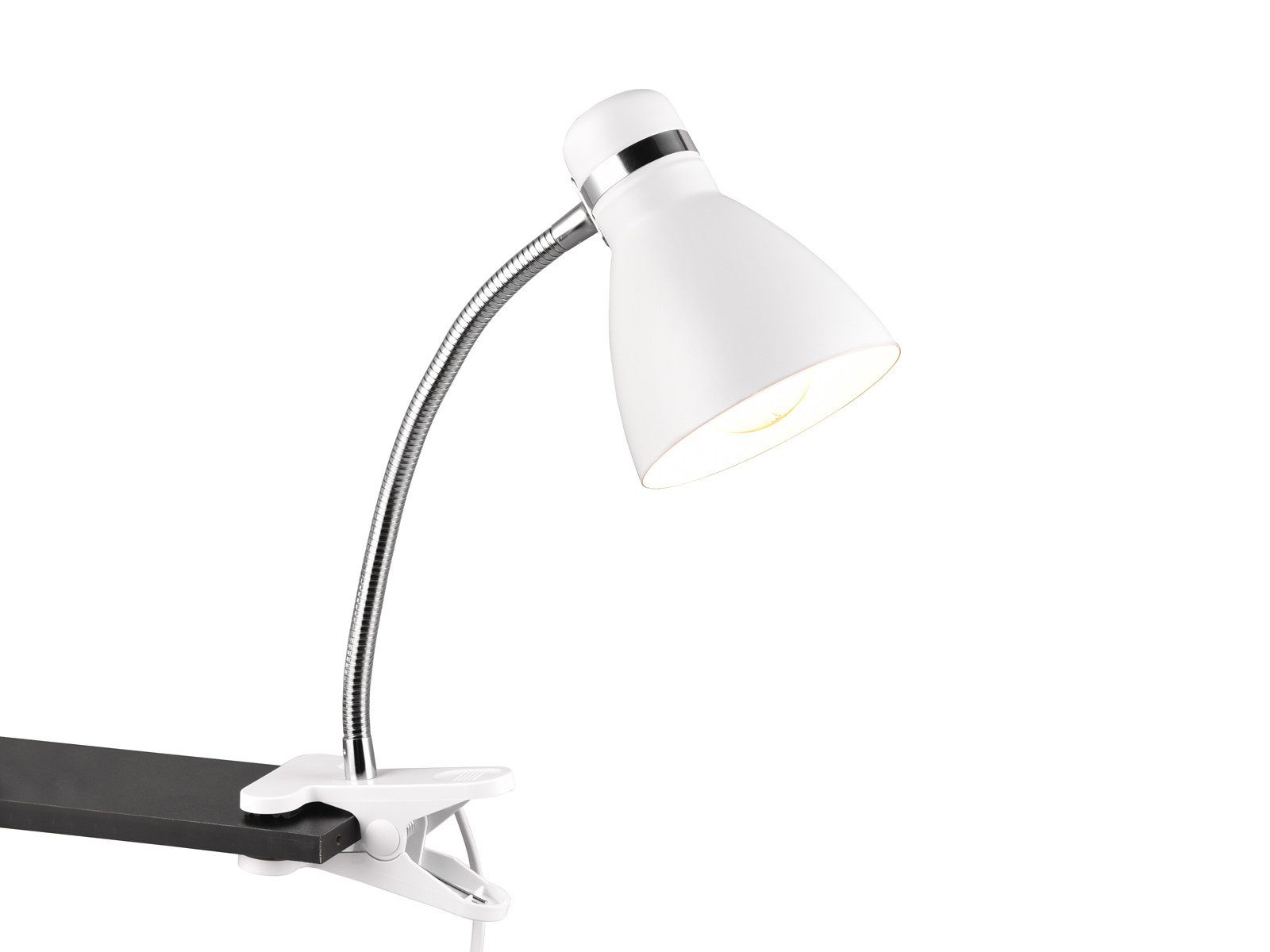 Reality Leuchten LED Klemmleuchte, Dimmfunktion, LED wechselbar, Warmweiß, Arbeitsplatzleuchte Leselampe Schwanenhalslampe Nachttisch Weiß 36cm