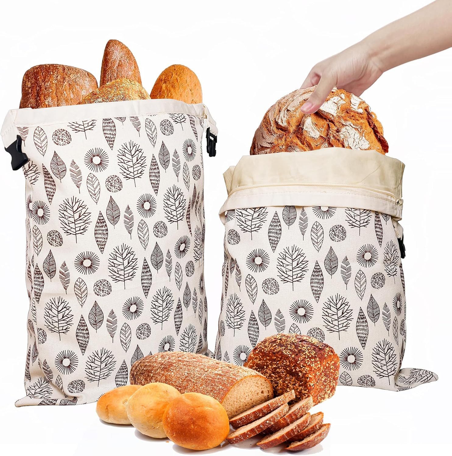 Agger Brottasche 2er Wiederverwendbare Bienenwachs Brotbeutel 43cm×33cm, (2-tlg)