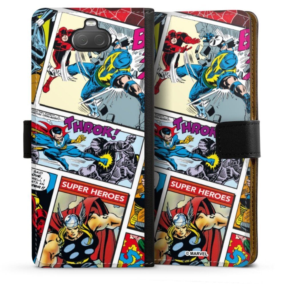 DeinDesign Handyhülle Marvel Retro Comic Blue, Sony Xperia 10 Hülle Handy Flip Case Wallet Cover Handytasche Leder