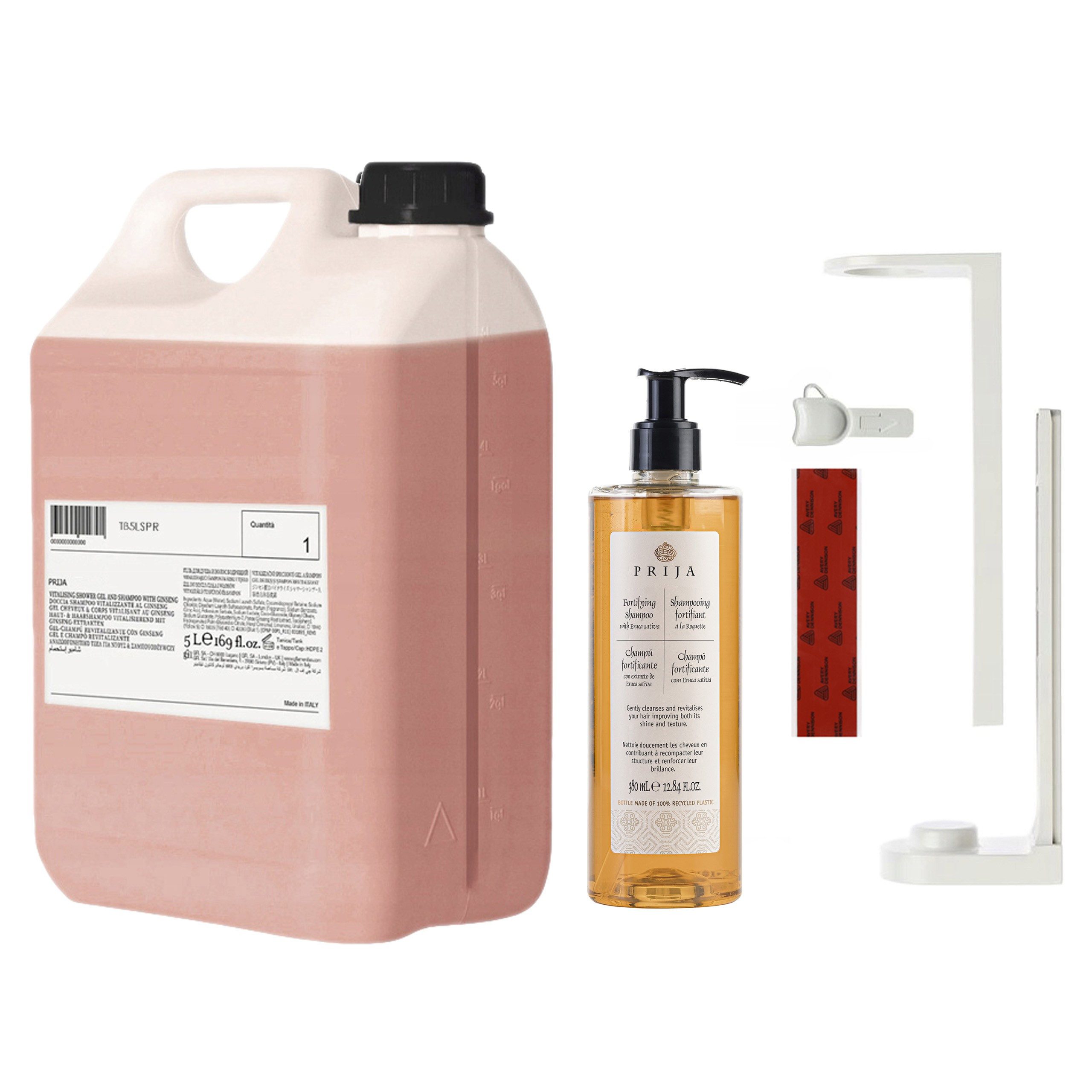 PRIJA Haarshampoo PRIJA-Set:weißer Flaschenhalter,380ml Rucola-Shampoo+5l Vorrat