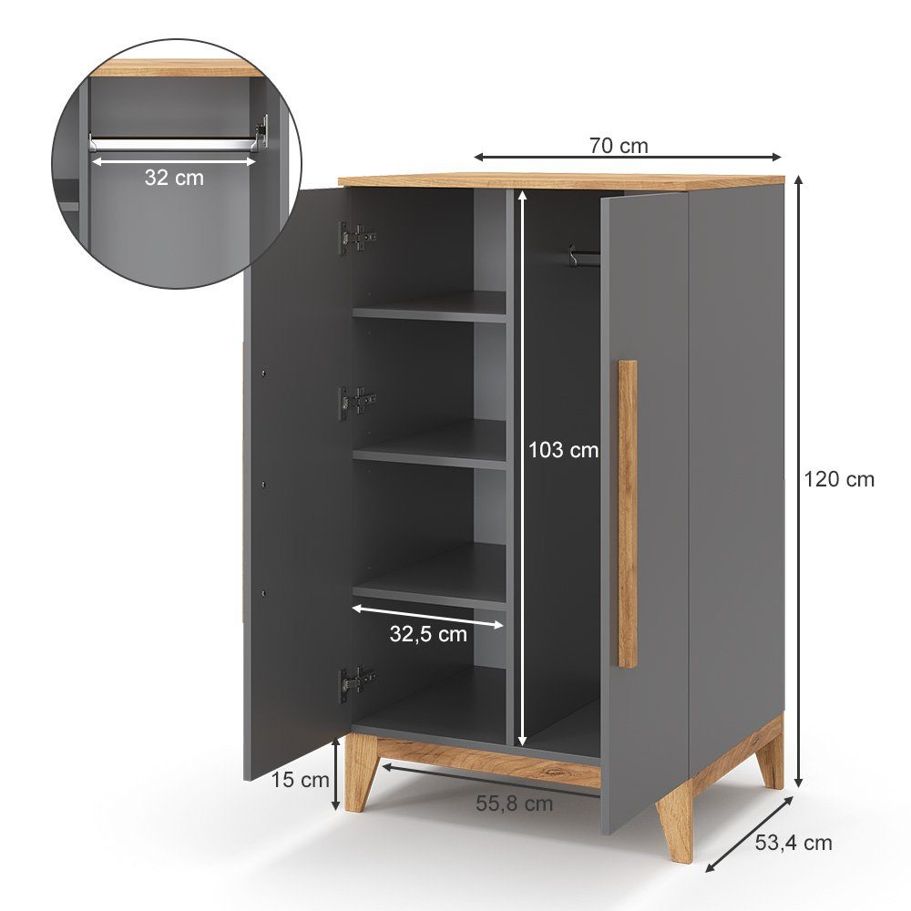 MALIA Kindergarderobe Grau-Eiche Kleiderschrank VitaliSpa® Grau/Eiche | Grau-Eiche