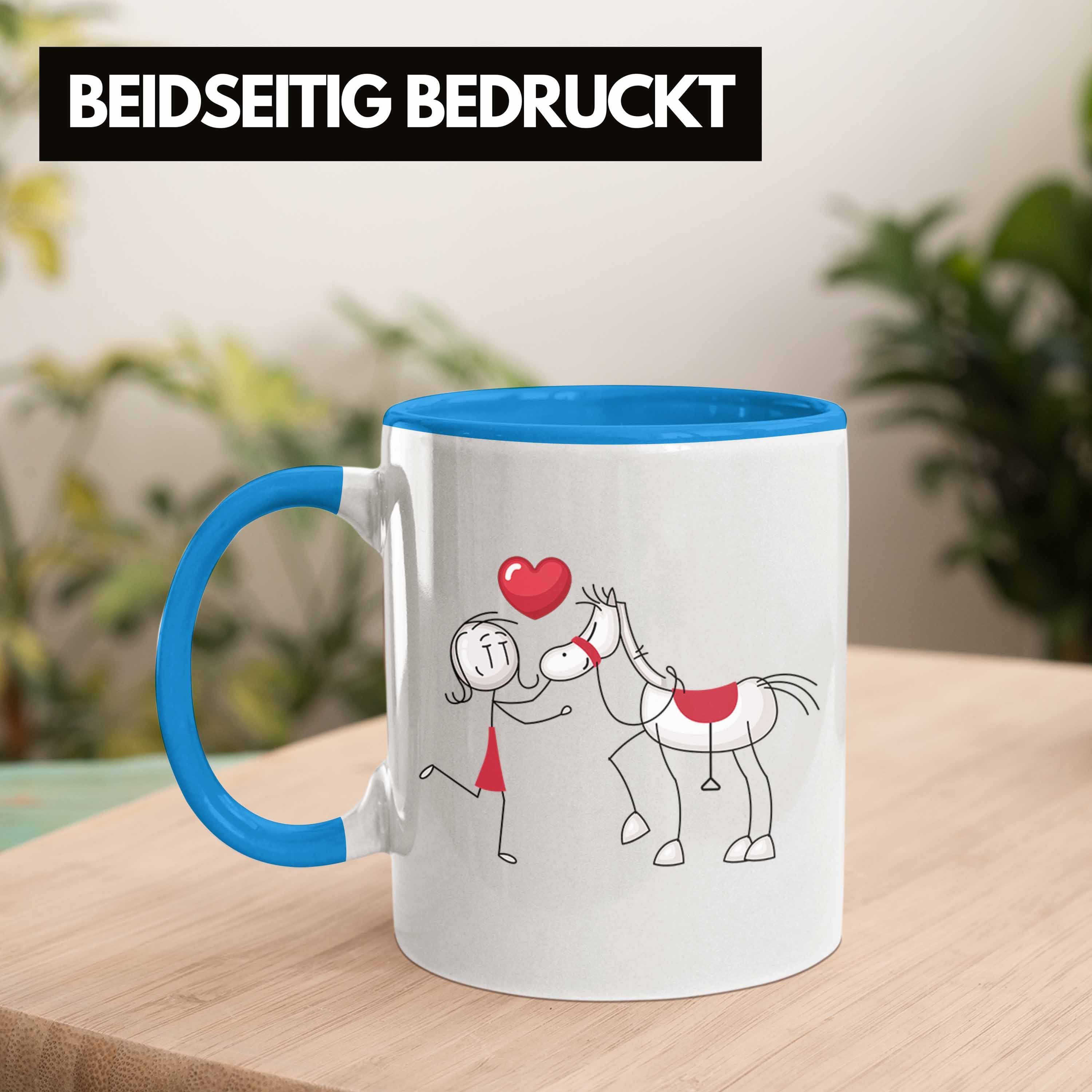 Tasse Geschenkidee Pferdeliebhaber Tasse Blau Kaffee-Becher Geschenk Trendation Reiterin für