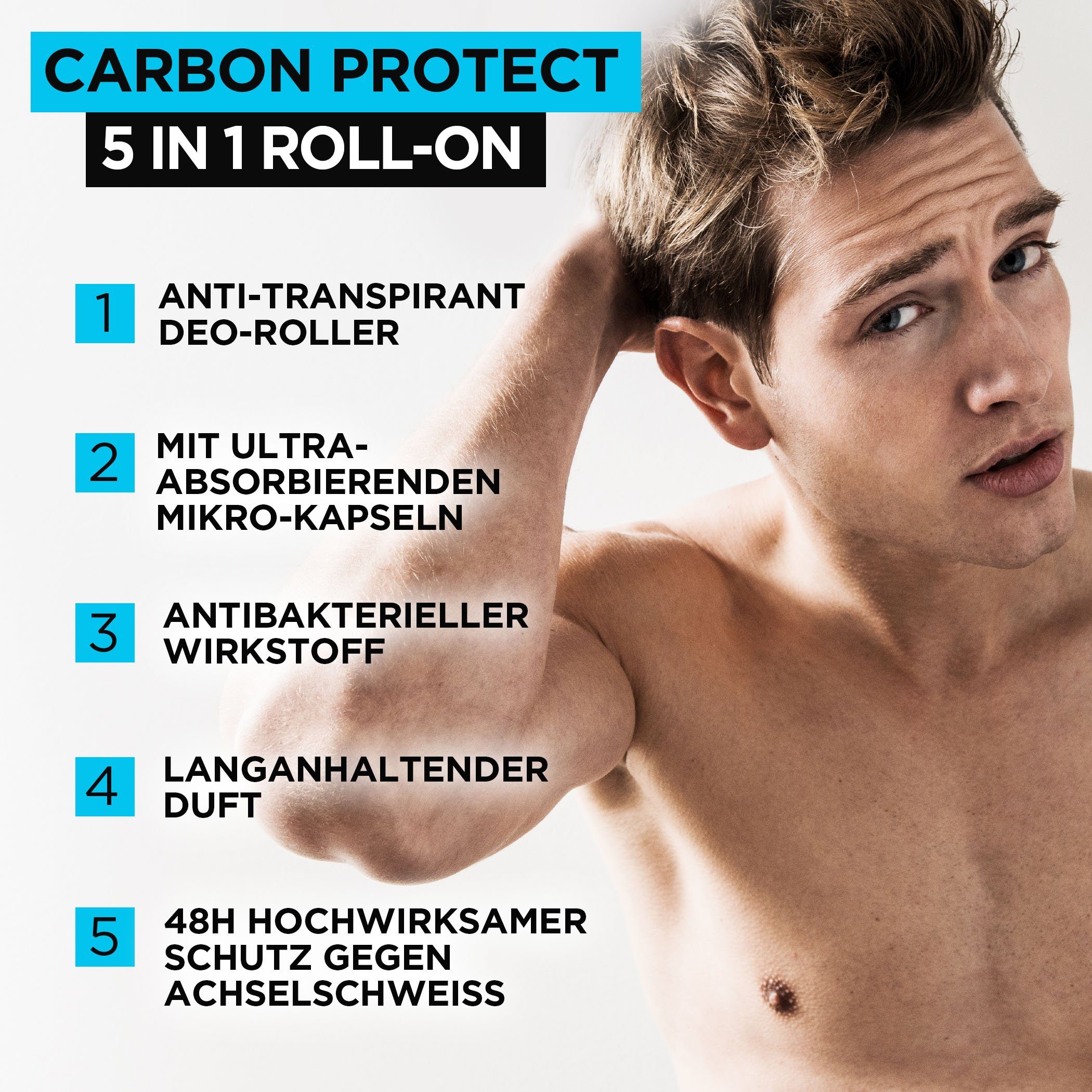 6-tlg. L'ORÉAL Protect, MEN PARIS Roll-on Packung, Carbon EXPERT Deo-Roller Deo