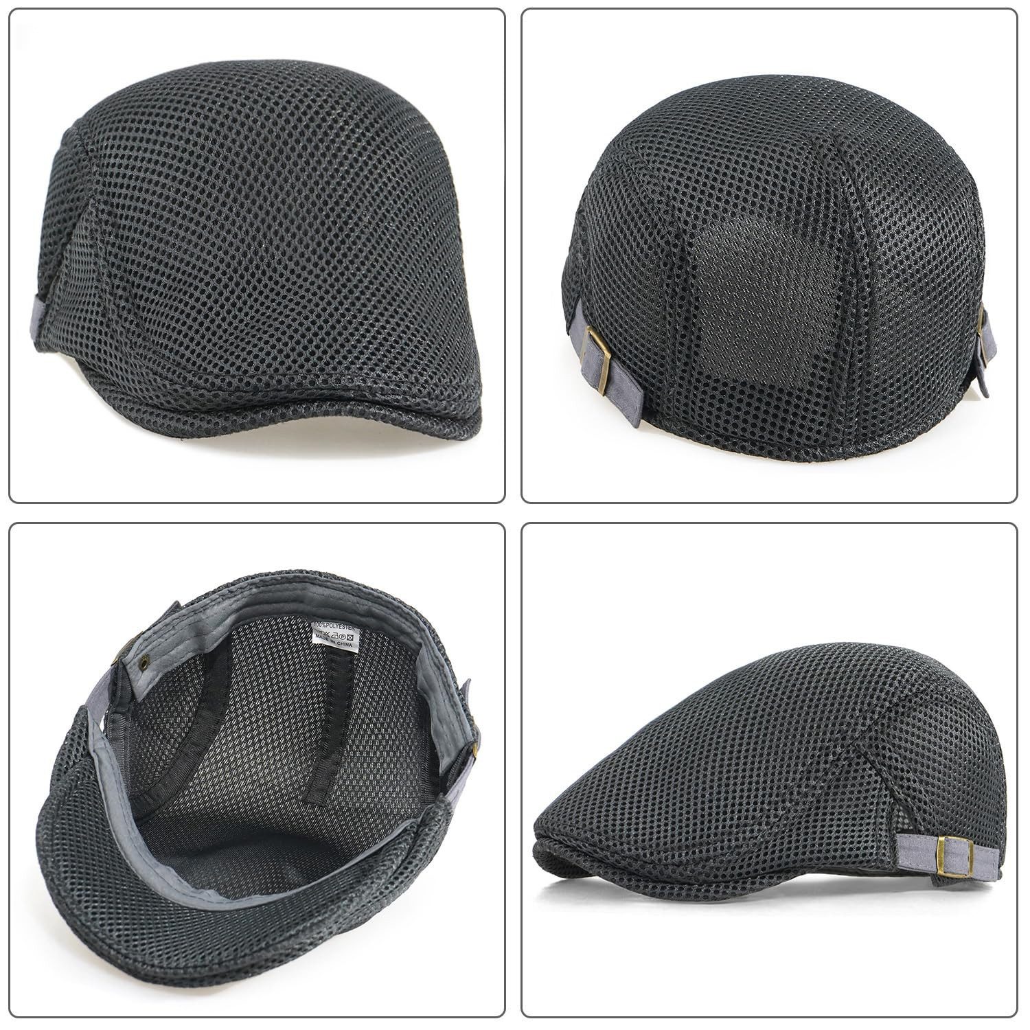 Zaewry Flat Cap Herren Atmungsaktive Mesh-Sommermütze Verstellbare Schiebermütze Baskenmütze Ivy Cap Cabbie Flat Cap – Bild 3 von 4