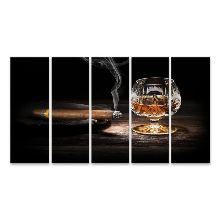 islandburner Leinwandbild Bild auf Leinwand Cognac Zigarre 170x80cm 5-teilig XXL