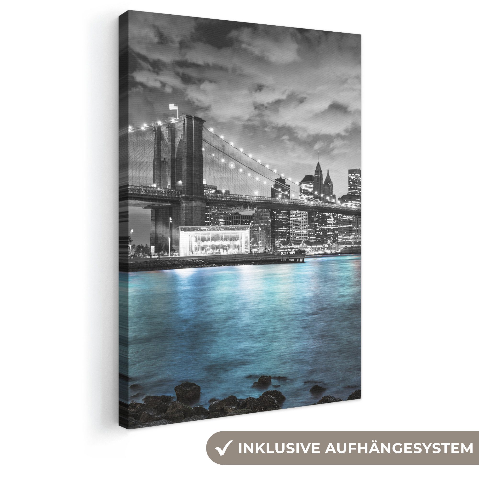 OneMillionCanvasses® Leinwandbild New York - Skyline - Stadt - Blau, Fotodruck (1 St), Leinwand Canvas Wandbild, Wanddekoration 20x30 cm