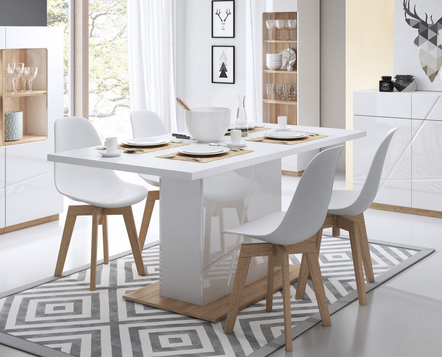Esstisch Compleo Möbelfarbe: weiß FABIA, cm ausziehbar 160-200