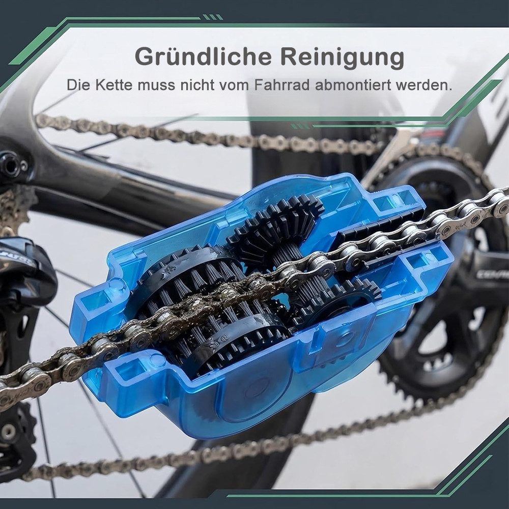 AFKSMILE Fahrradketten 4 in 1 Kettenreiniger Fahrradkette Set 3 Bürste, Fahrrad Reinigungsset Für alle kettenreinigungsgerät fahrrad,Kettenreiniger Schnell Sauberes