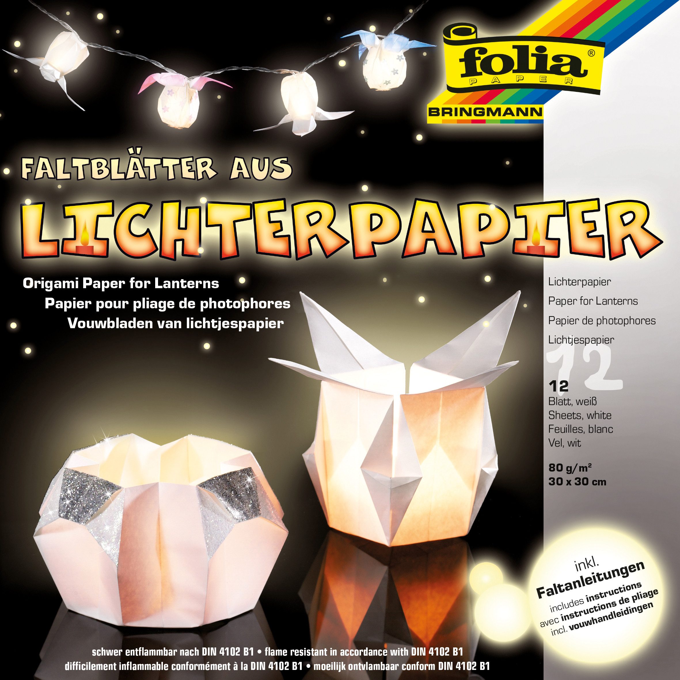 Folia Kraftpapier Origami Lichterpapier, 30x30cm, 12 Blatt