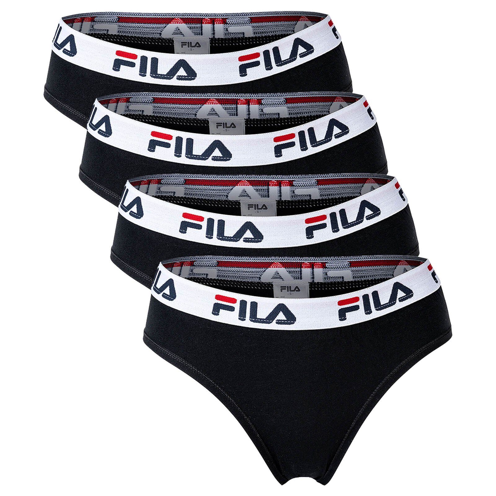 Fila Slip Damen Slip - 4er Pack Briefs, Logo-Bund, Cotton Schwarz