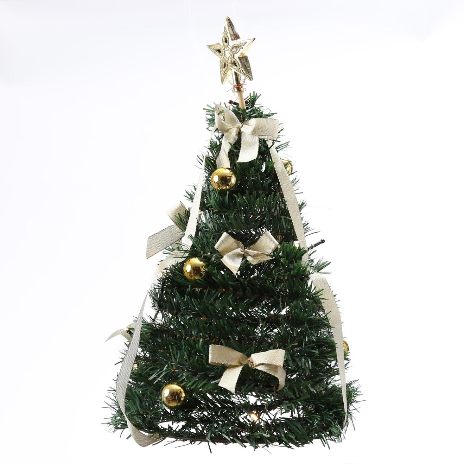 LED Baum LED Weihnachtsbaum Tannenbaum mit Lichterkette 50,5cm grün/gold