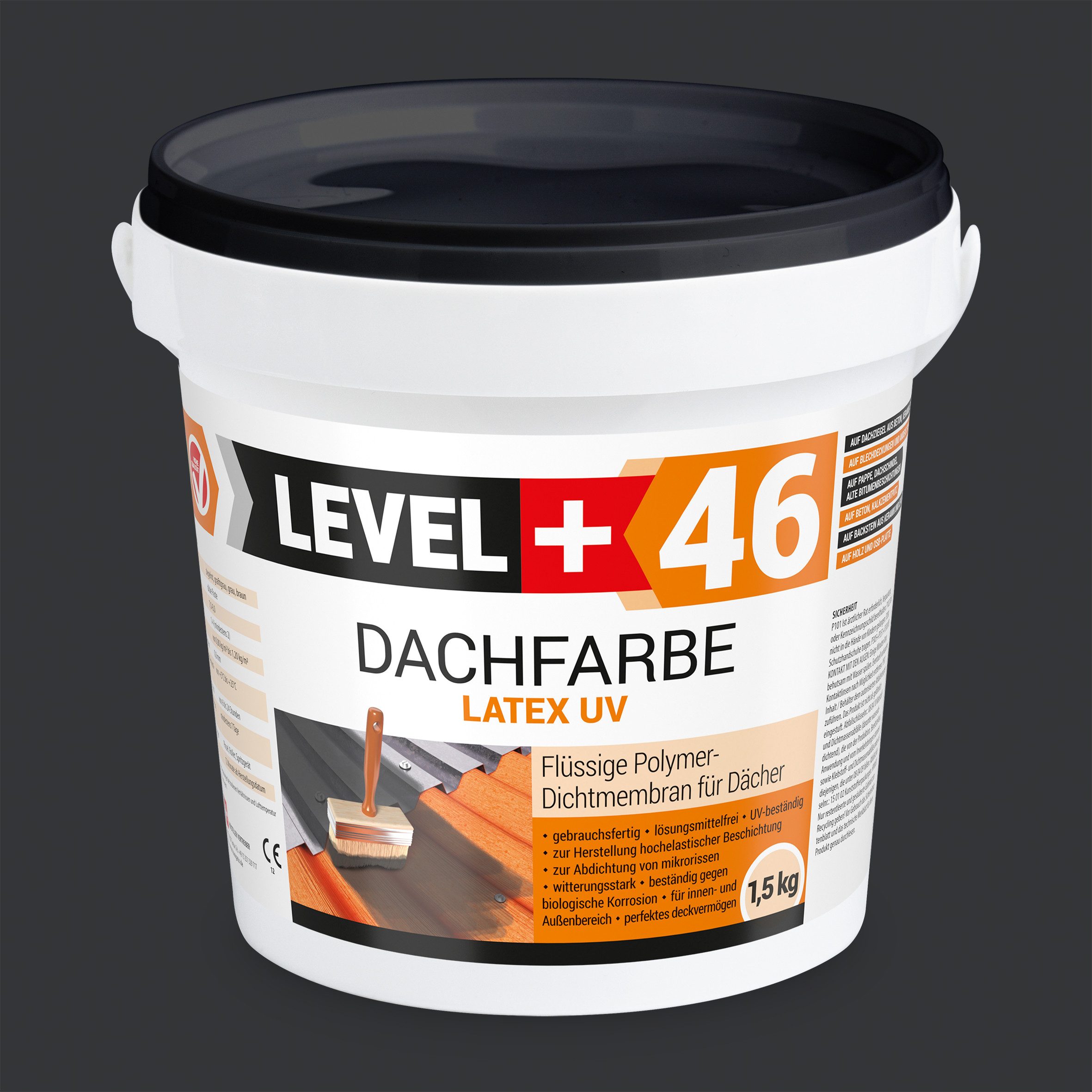 Level+ Dachfarbe Dachfarbe elastische Dicht-Polymermembrane L+46 ANTHRAZIT - 1,5KG