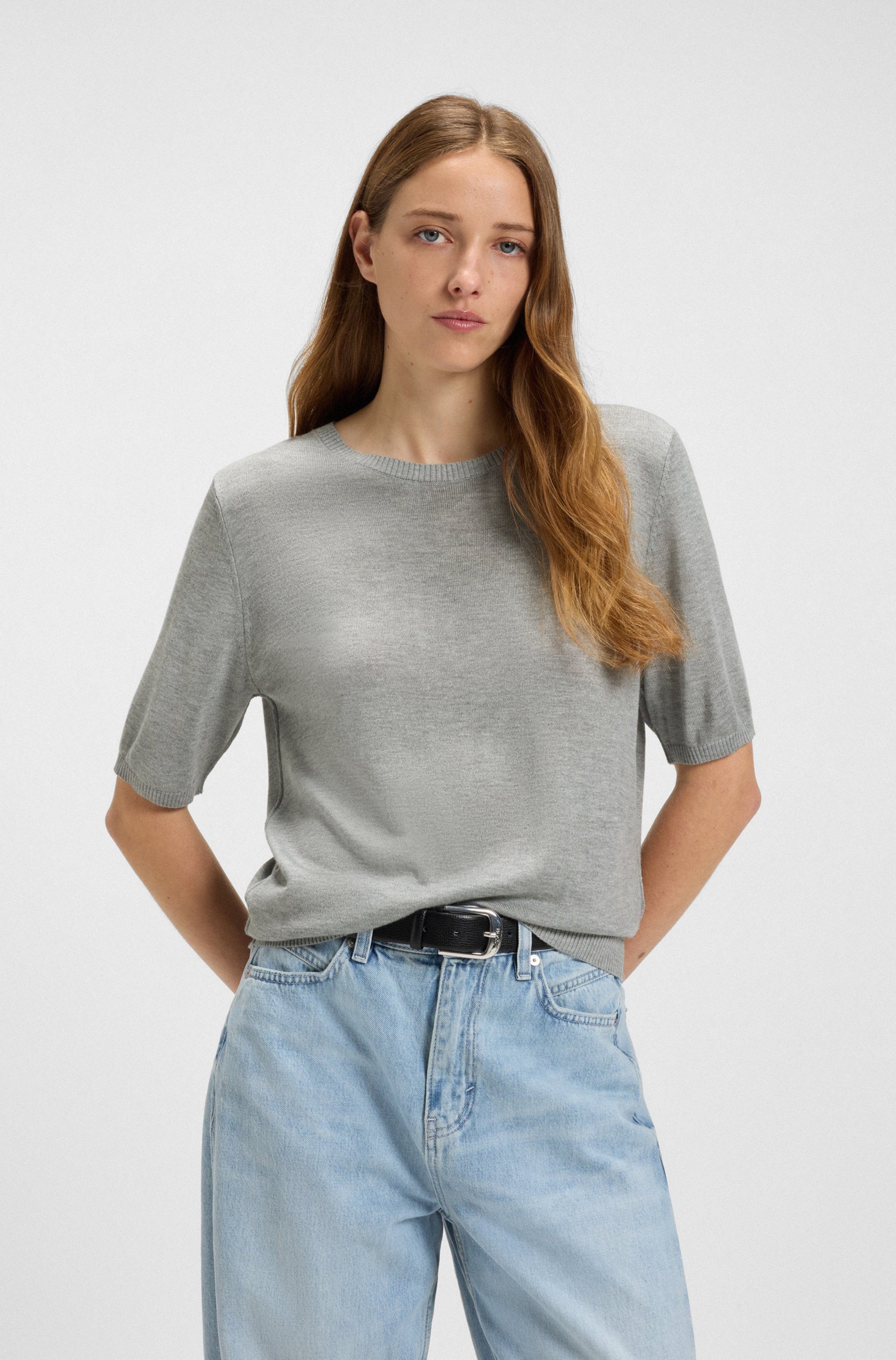 BOSS ORANGE Kurzarmpullover Fiaffusa Premium Damenmode mit dezentem Ajourst günstig online kaufen