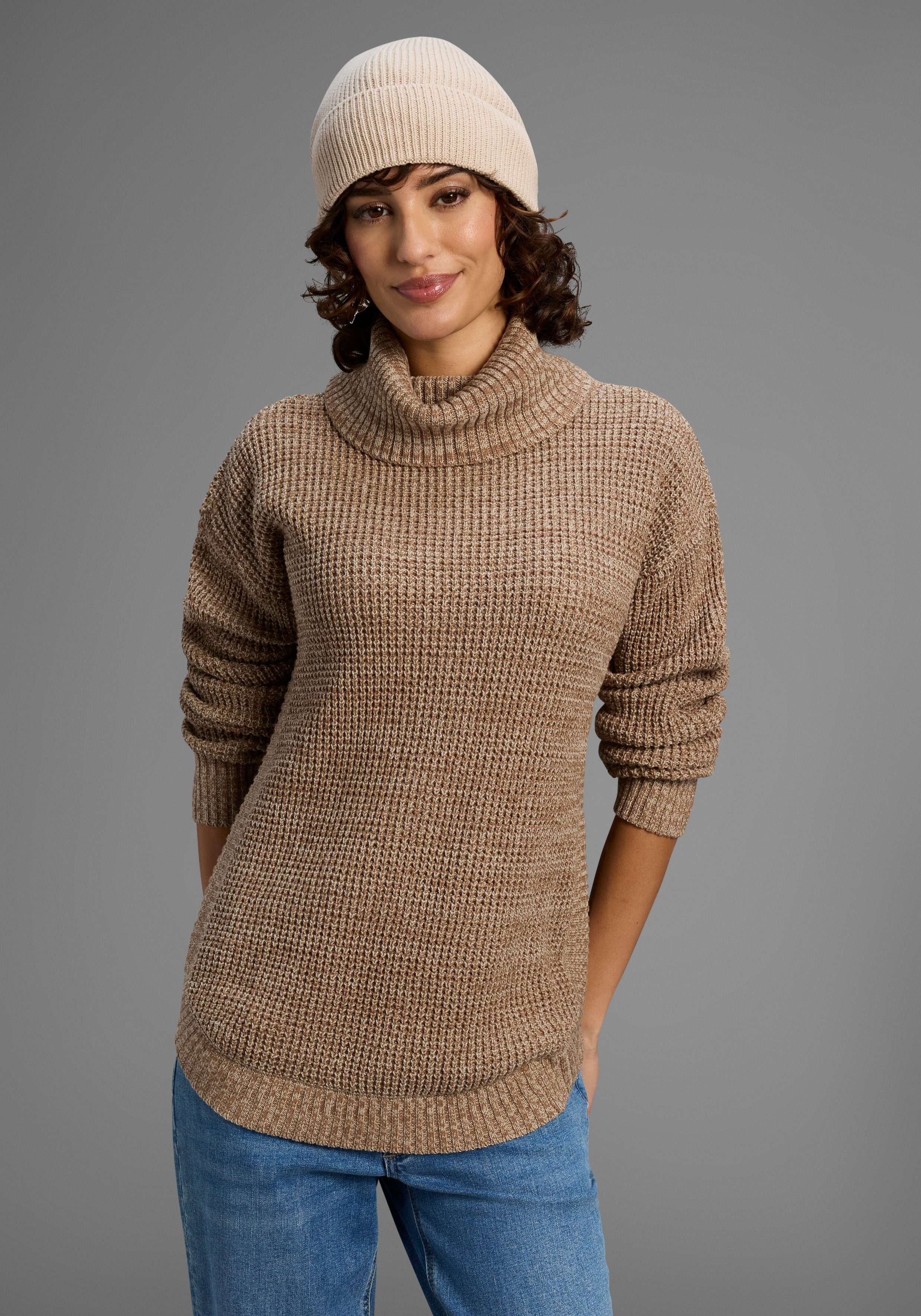Laura Scott Rollkragenpullover Winterpullover im lässigen Fit mit Waffelstr günstig online kaufen