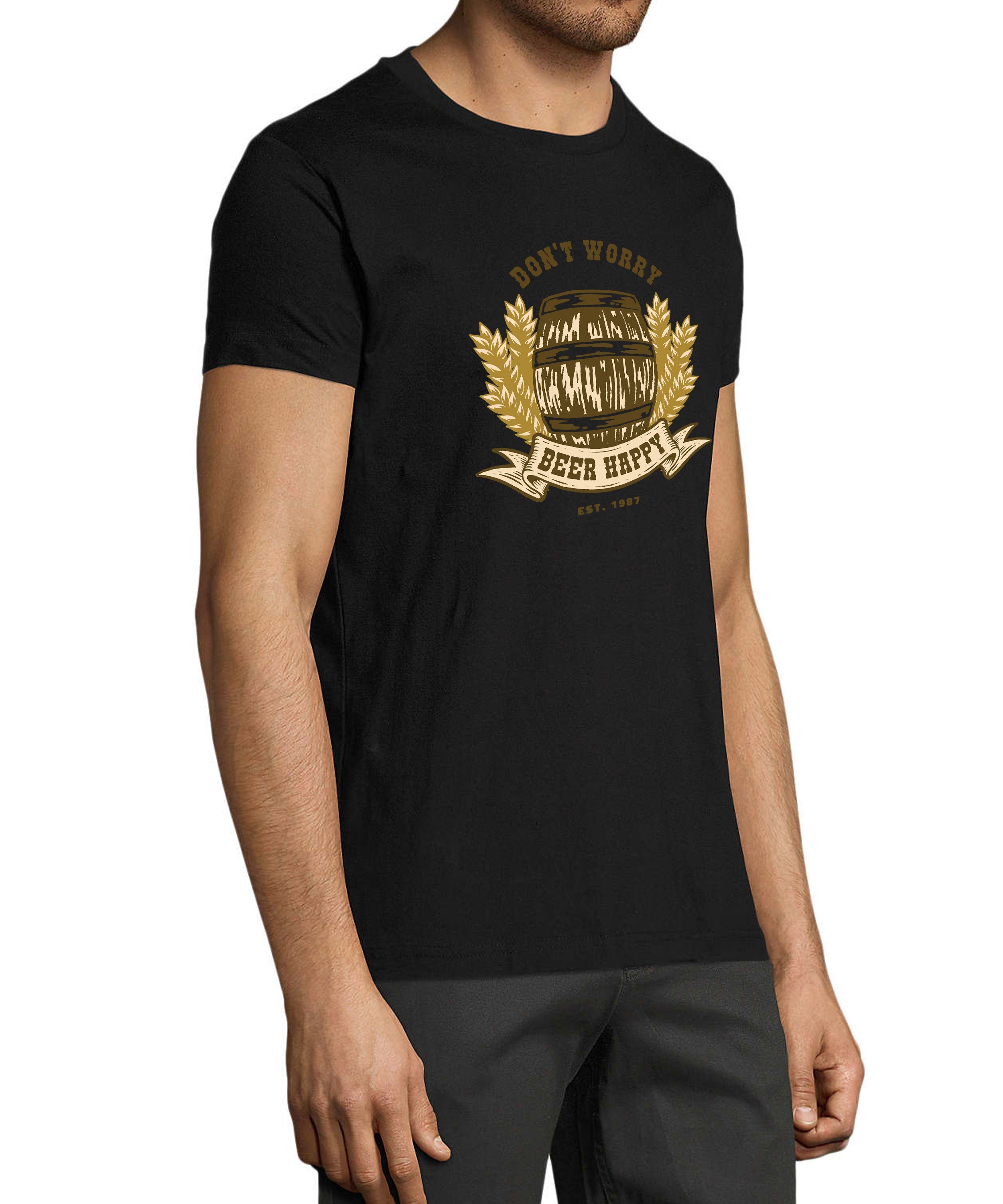 Herren Bierfass Baumwollshirt print - schwarz Spruch T-Shirt Shirt Aufdruck MyDesign24 Fit, Regular Oktoberfest i301 mit mit