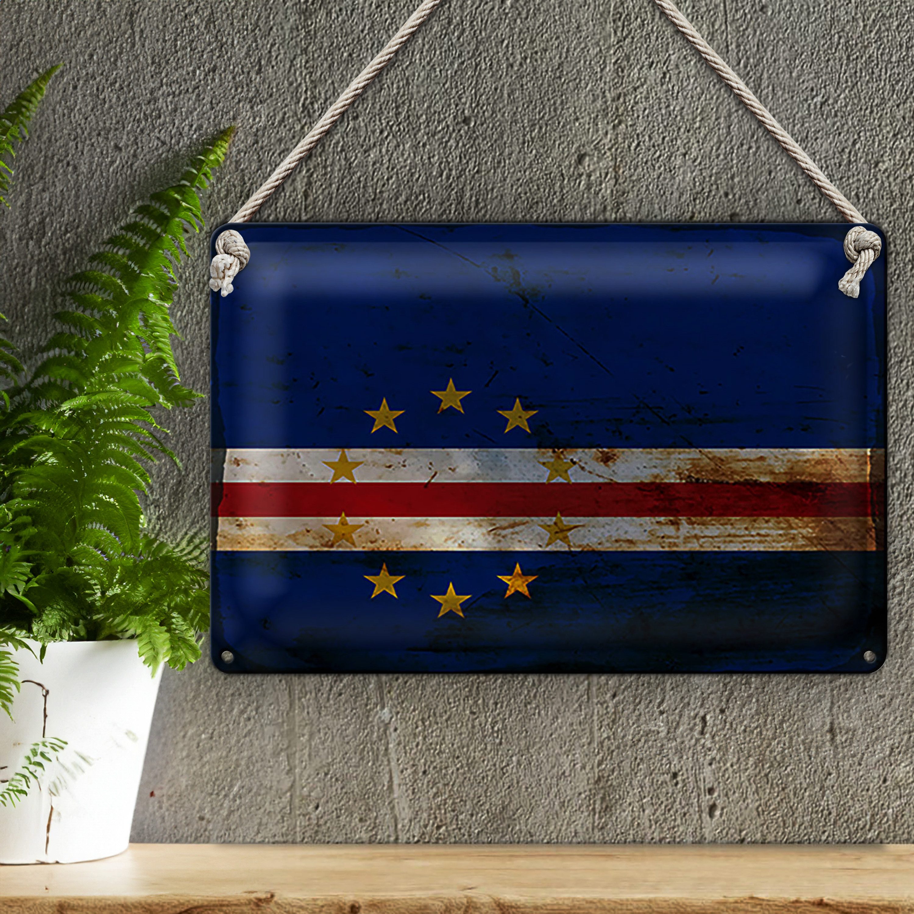 Roomando Metallschild Flagge Kap Verde 40x30cm Flag Cape Verde Rost