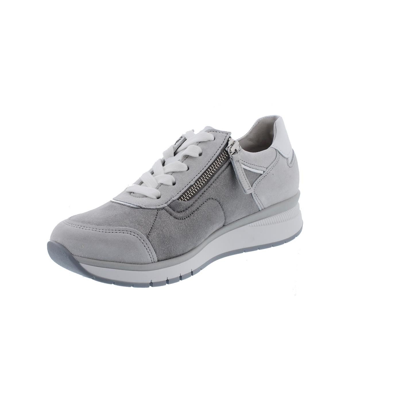 Gabor Gabor-Comfort Sneaker, Stretch / Velour / Met., fumo white silber, Wei Schnürschuh