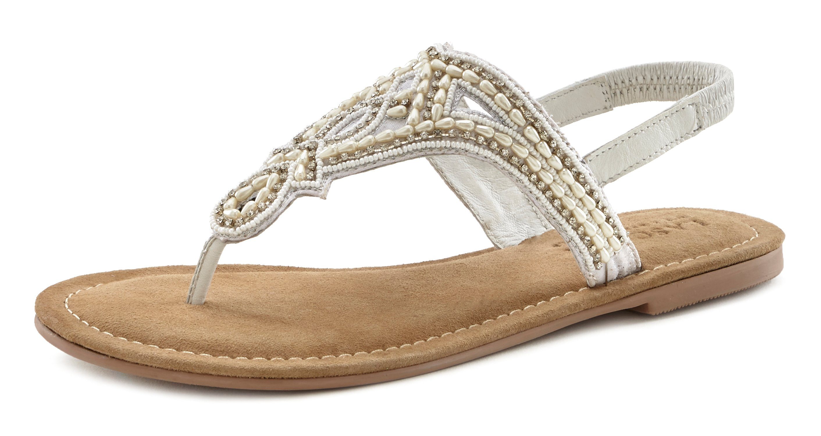 LASCANA Zehentrenner Sandale, Pantolette mit Perlen günstig online kaufen