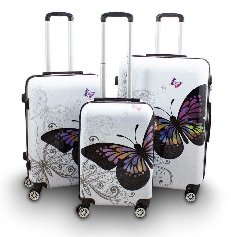 Berwin Kofferset Design Kofferset 3-teilig - Butterfly / Weiss, (Set, 3 tlg., MS-17185)