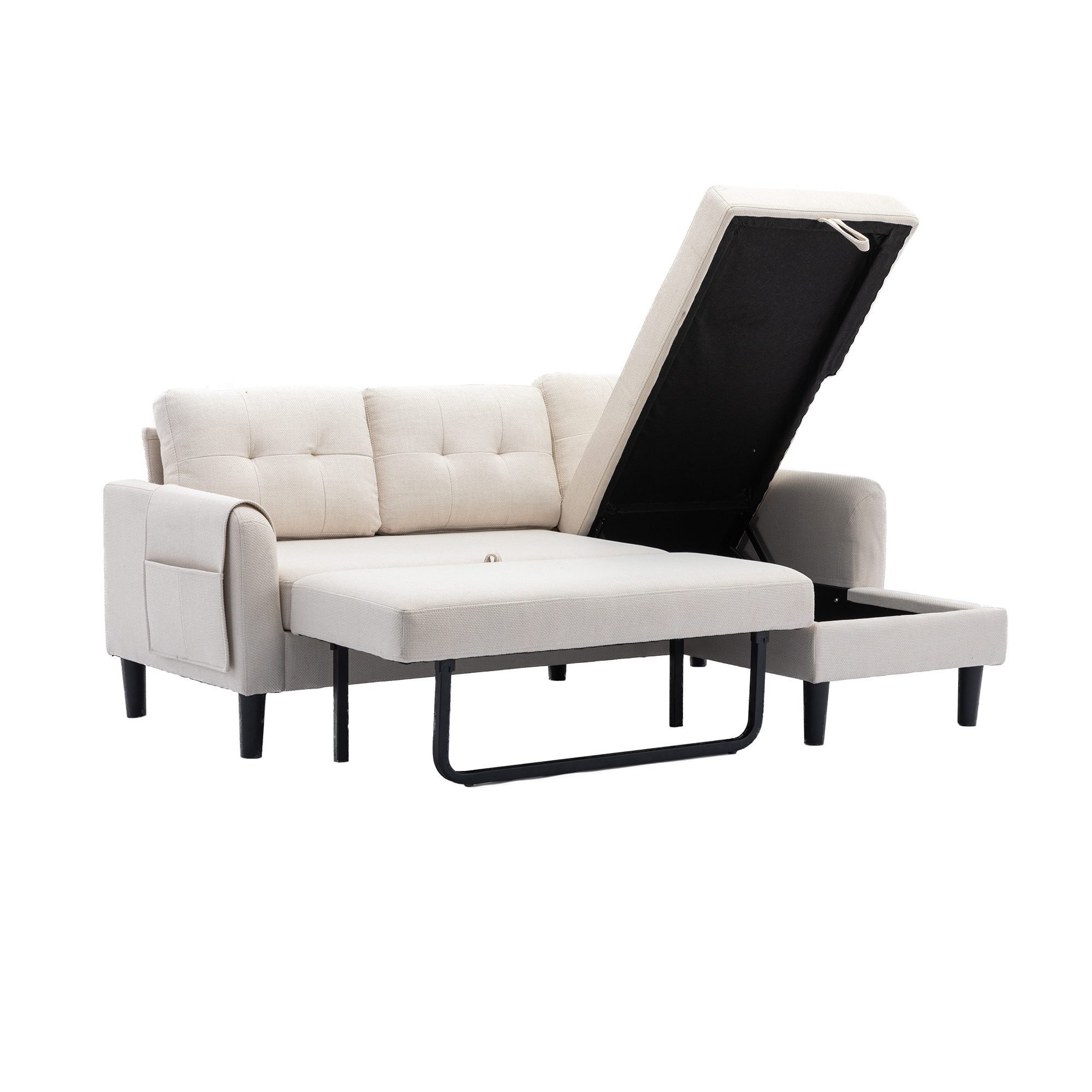 BlingBin Ecksofa Couch in L-Form Stauraum, Schlaffunktion, Beige Set Stauraum-Chaise, Couch Eckcouch | mit Polsterecke 1 1er mit Hocker Sofa Beige mit Teile