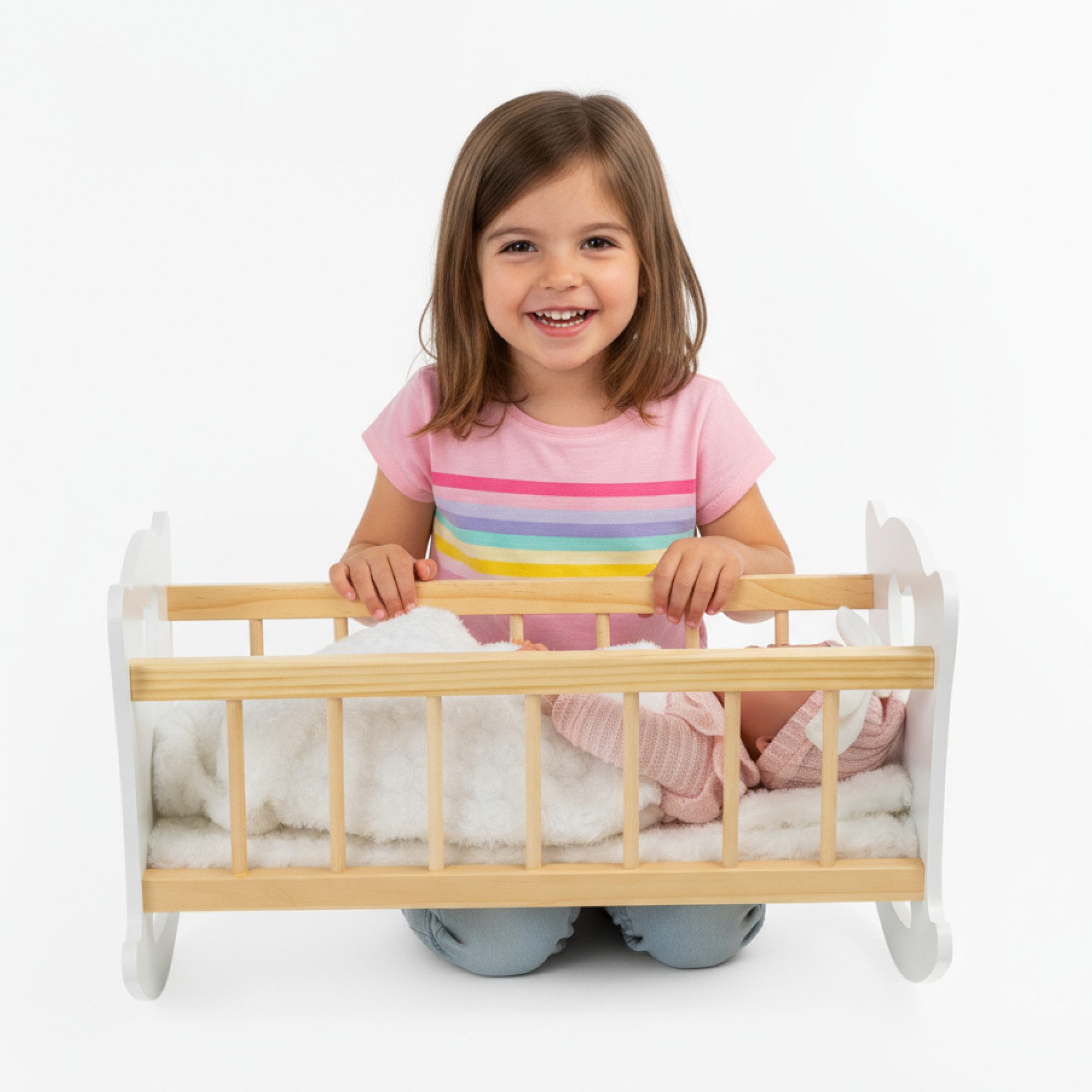 Kinderplay Dolls & Strollers Puppenwiege Holz Puppenwiege mit Bettwäsche – klassisch – für Kinder – Herzmotiv