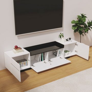 HAUSS SPLOE TV-Schrank 170x35x42cm mit 3 Türen und einzigartigem Stauraum, Weiß & Schwarz