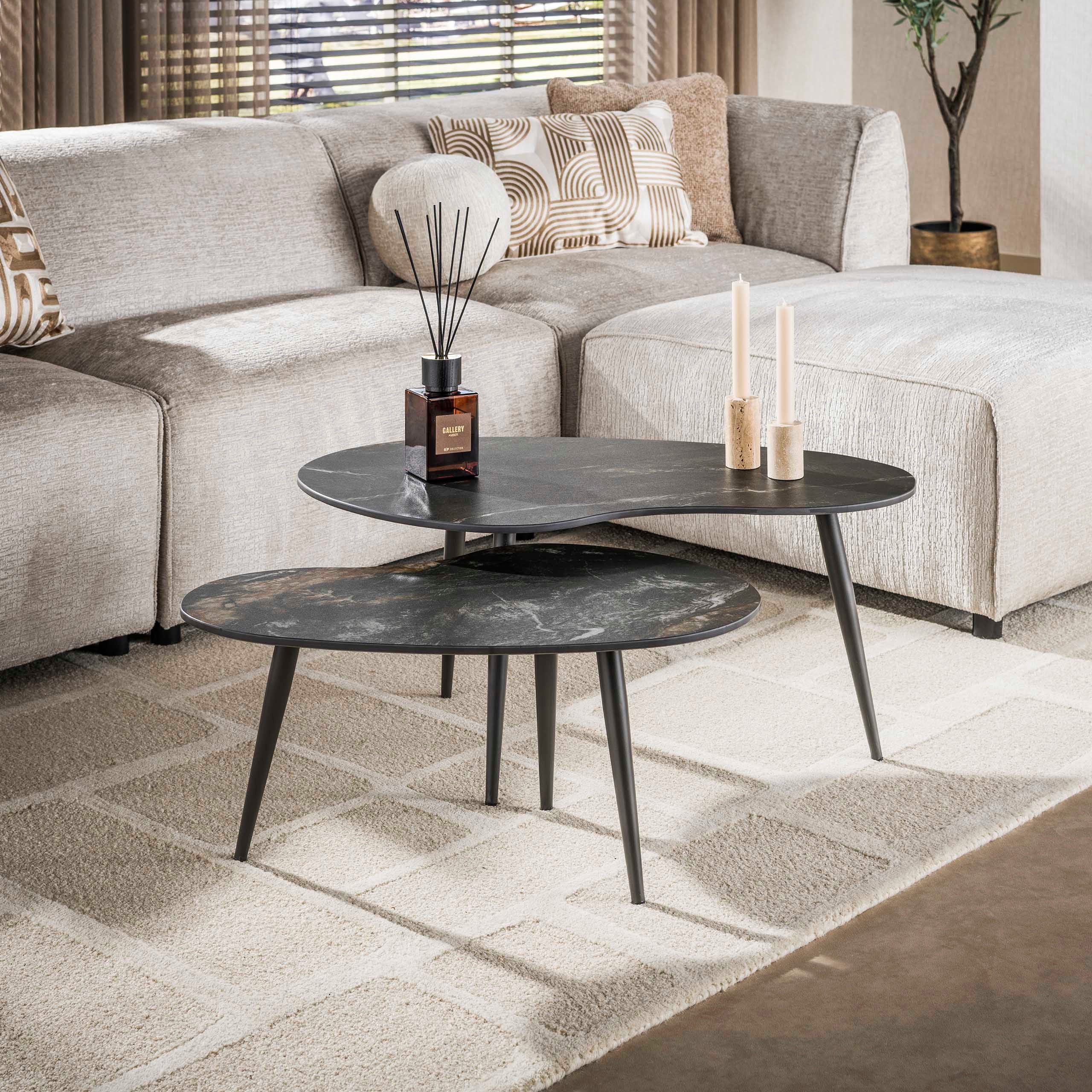 Sitheim-Europe Couchtisch Couchtisch Fossil Set aus 2 / Keramik black (2er Set)