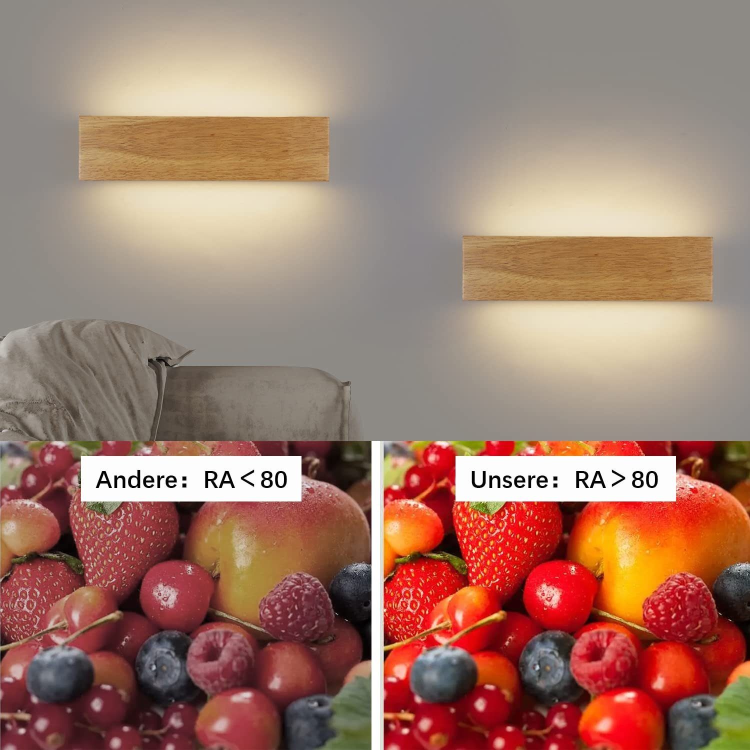 Nettlife LED Innenwandleuchte Warmweiß, Drehfunktion Wandleuchte Holz aus