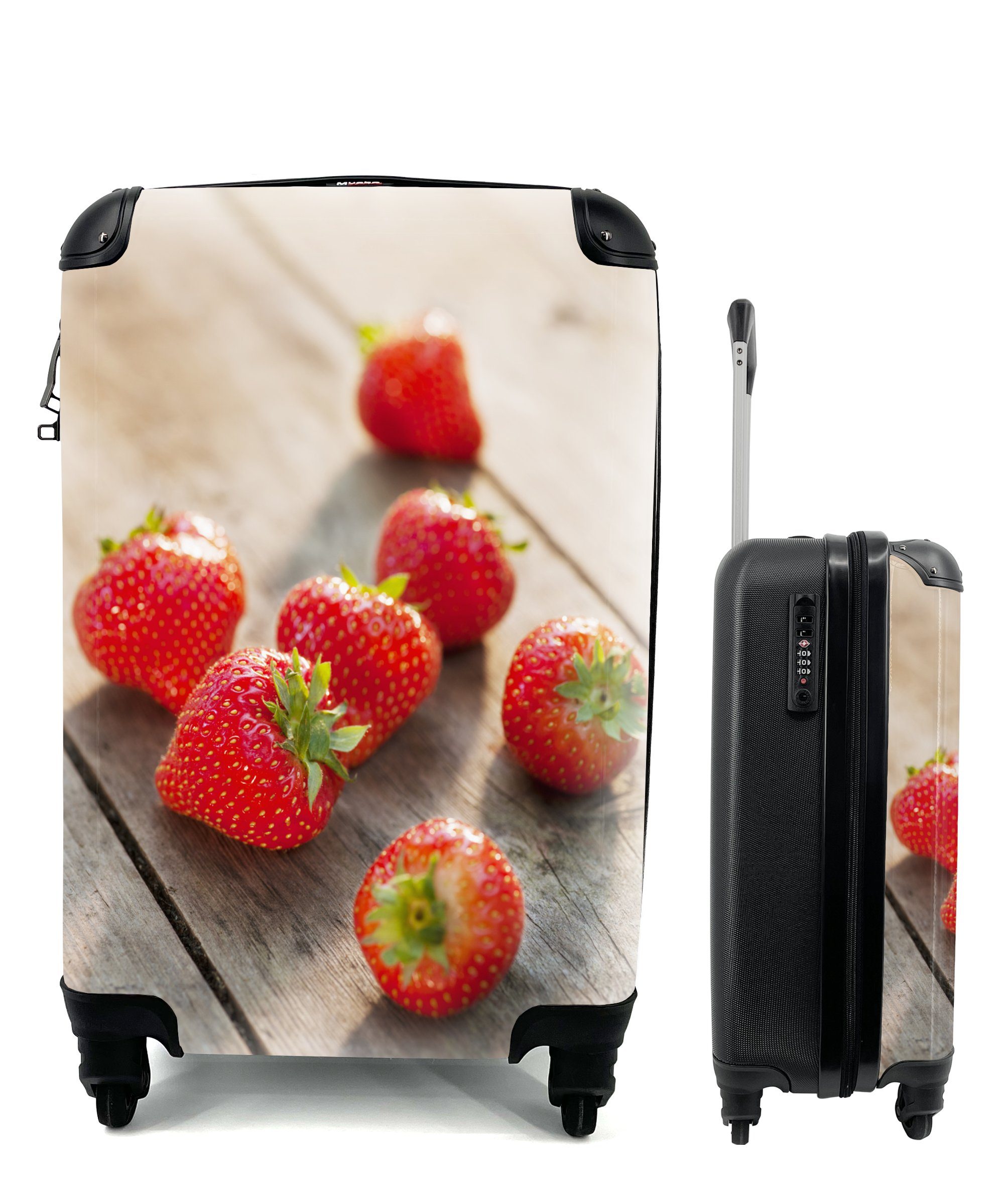 MuchoWow Handgepäckkoffer Erdbeere - Obst - Tisch, 4 Rollen, Reisetasche mit rollen, Handgepäck für Ferien, Trolley, Reisekoffer | Handgepäck-Koffer