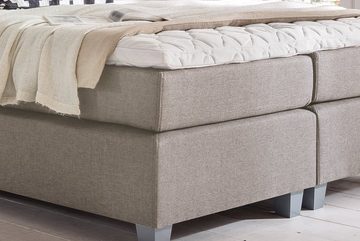 Möbelfreude Boxspringbett Boxspringbett Venezia Beige/grau 140x200 cm H2, Beige/grau 140x200 cm H2 mit Füßen inkl. Visco-Topper, 7-Zonen Taschen