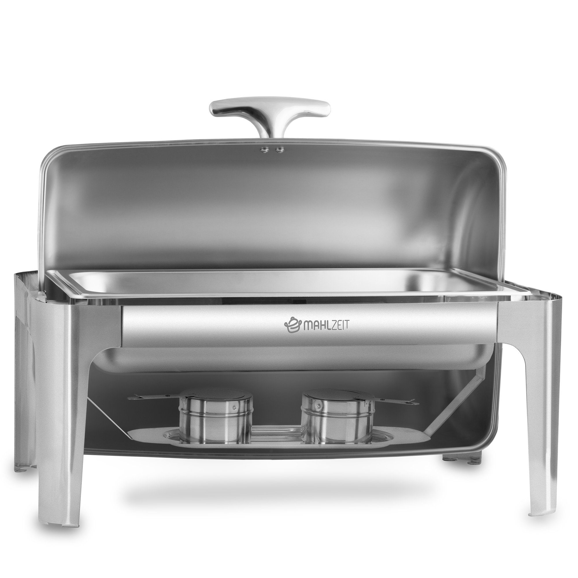 Mahlzeit Speisenwärmer Edelstahl Chafing Dish, 8 Liter, Rolltop, Speisenwärmer, Wärmebehälter, (6-tlg), Leises schließen dank Gummi Stopper – Bild 4 von 5