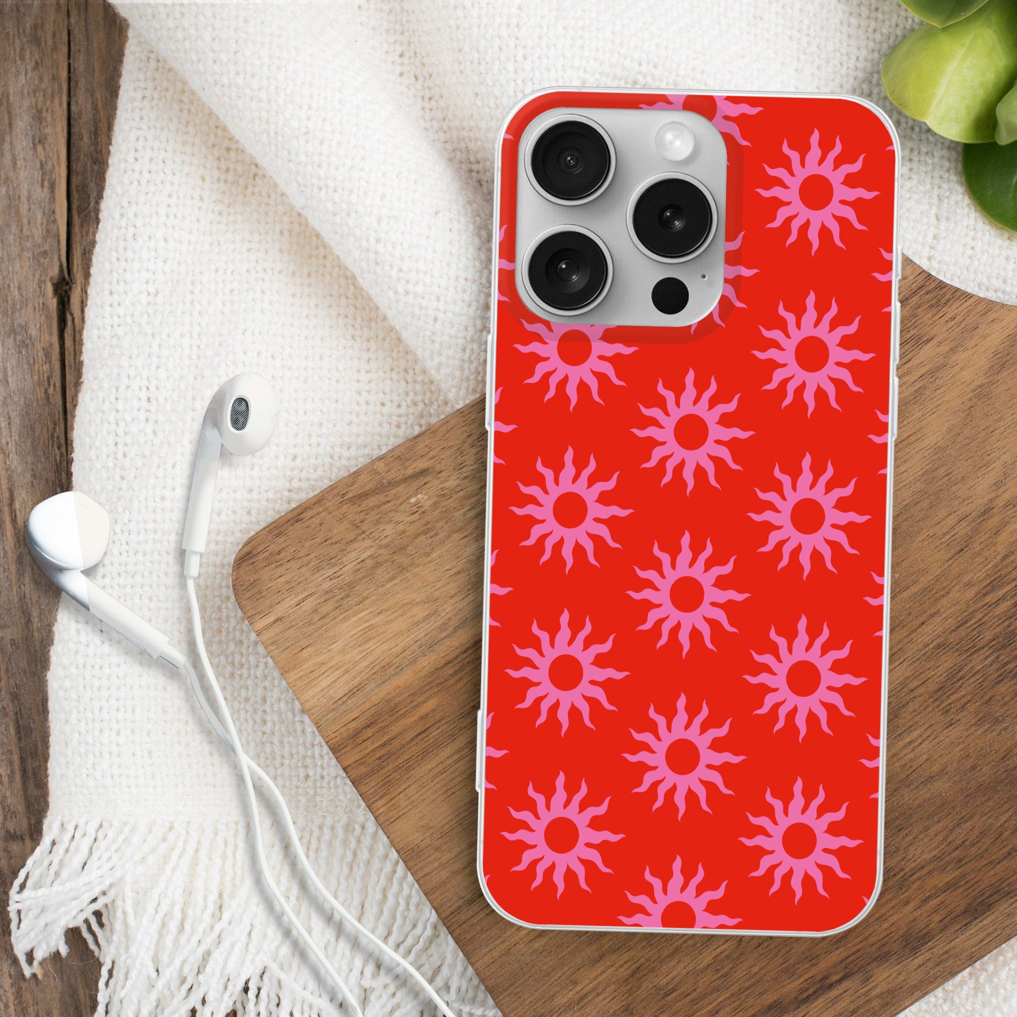 MuchoWow Handyhülle für Apple iPhone 16 Pro Sonnen - Rot - Rosa - Muster - Sommer, Smartphone-Bumper, Print, Handy Schutzhülle Dünn