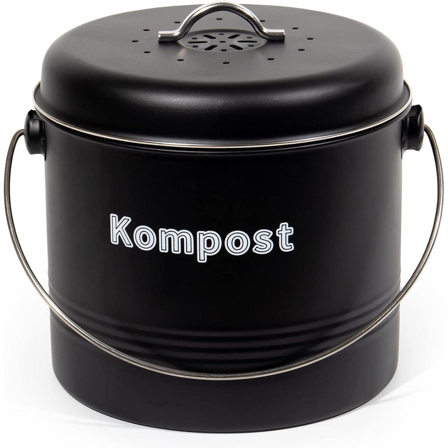 LuxusKollektion Biomülleimer Biomülleimer Küche 7 L Aktivkohlefiltern Metall Retro Schwarz