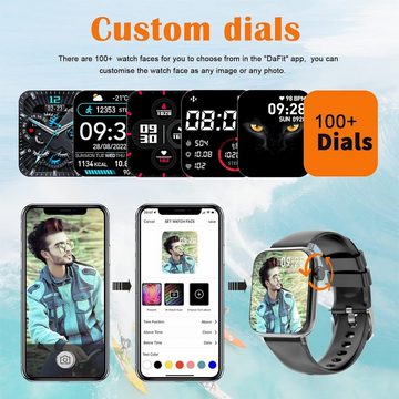 fremtudmy Smartwatch (1,83 Zoll, Android, iOS), mit Telefonfunktion, Fitnessuhr mit Blutdruckmessung Pulsmesser Uhr
