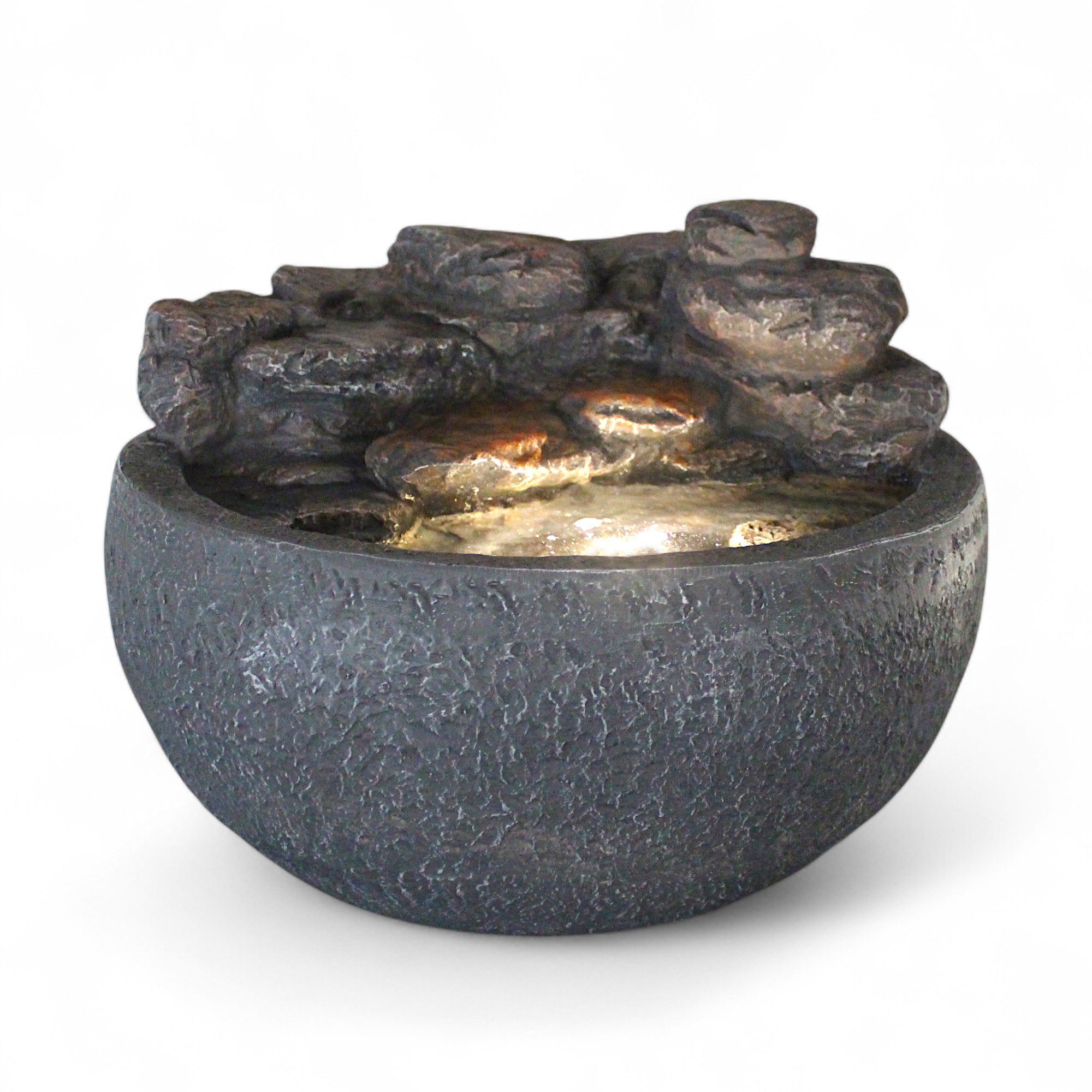 Arnusa Gartenbrunnen Zimmerbrunnen mit Beleuchtung Wasserfall rund Deko Wasserspiel, Teich Wasserschale