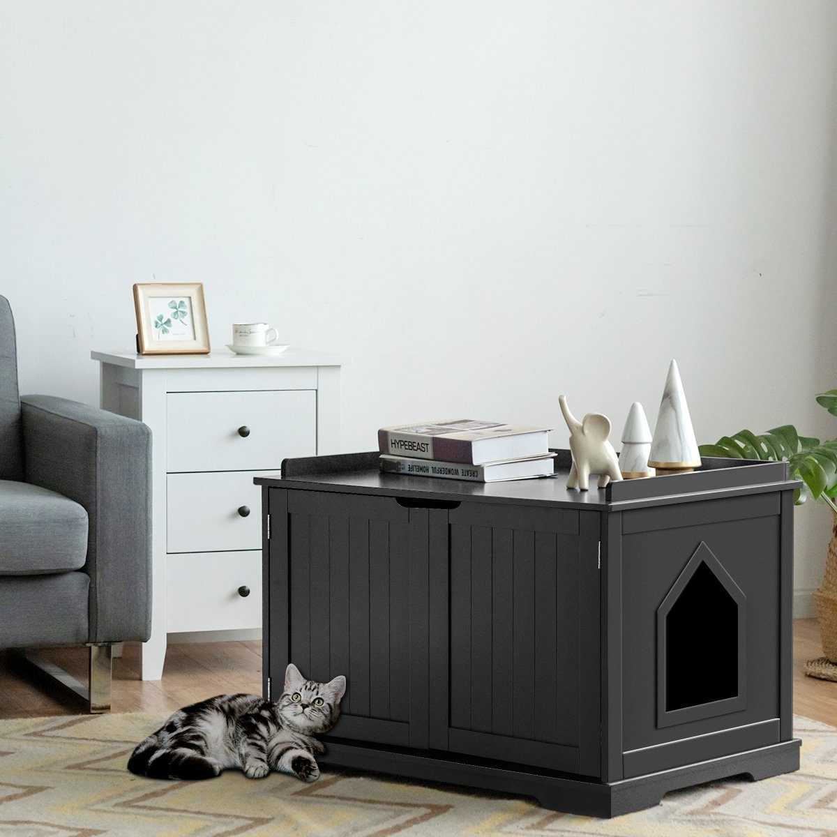 COSTWAY Tierhaus Katzenhaus, Katzenhöhle, mit Bett & Eingang, 75x54x52cm