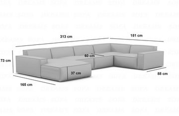 Sofa Dreams Wohnlandschaft Sofa Strukturstoff Polstersofa Formenta U Form Stoffsofa Luxus, Designer Polstercouch mit Ottomane, Loungesofa