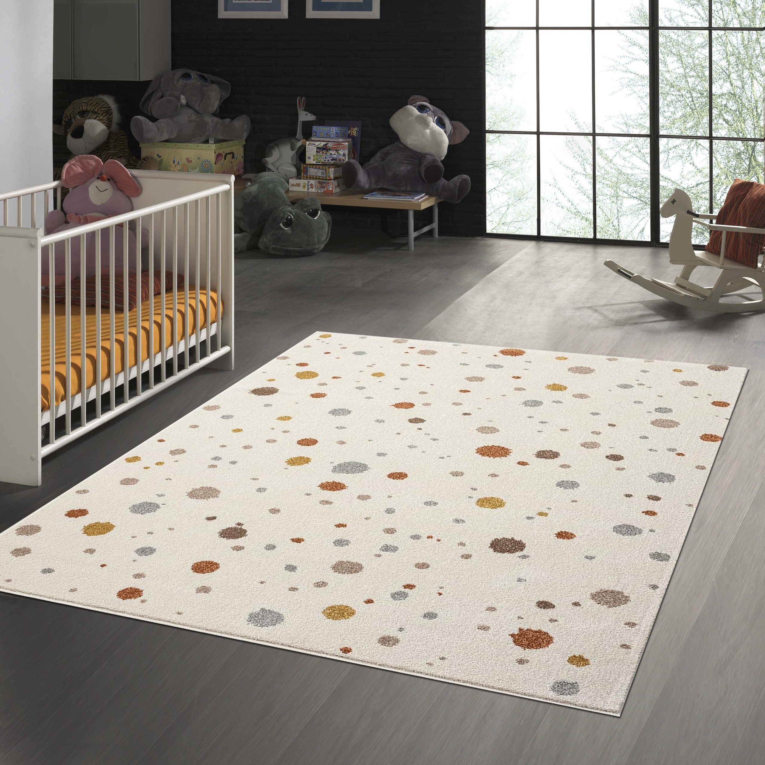 TeppichHome24 Kinderteppich Cremefarbener Teppich mit Farbklecksen in Braun- und Grautönen, rechteckig