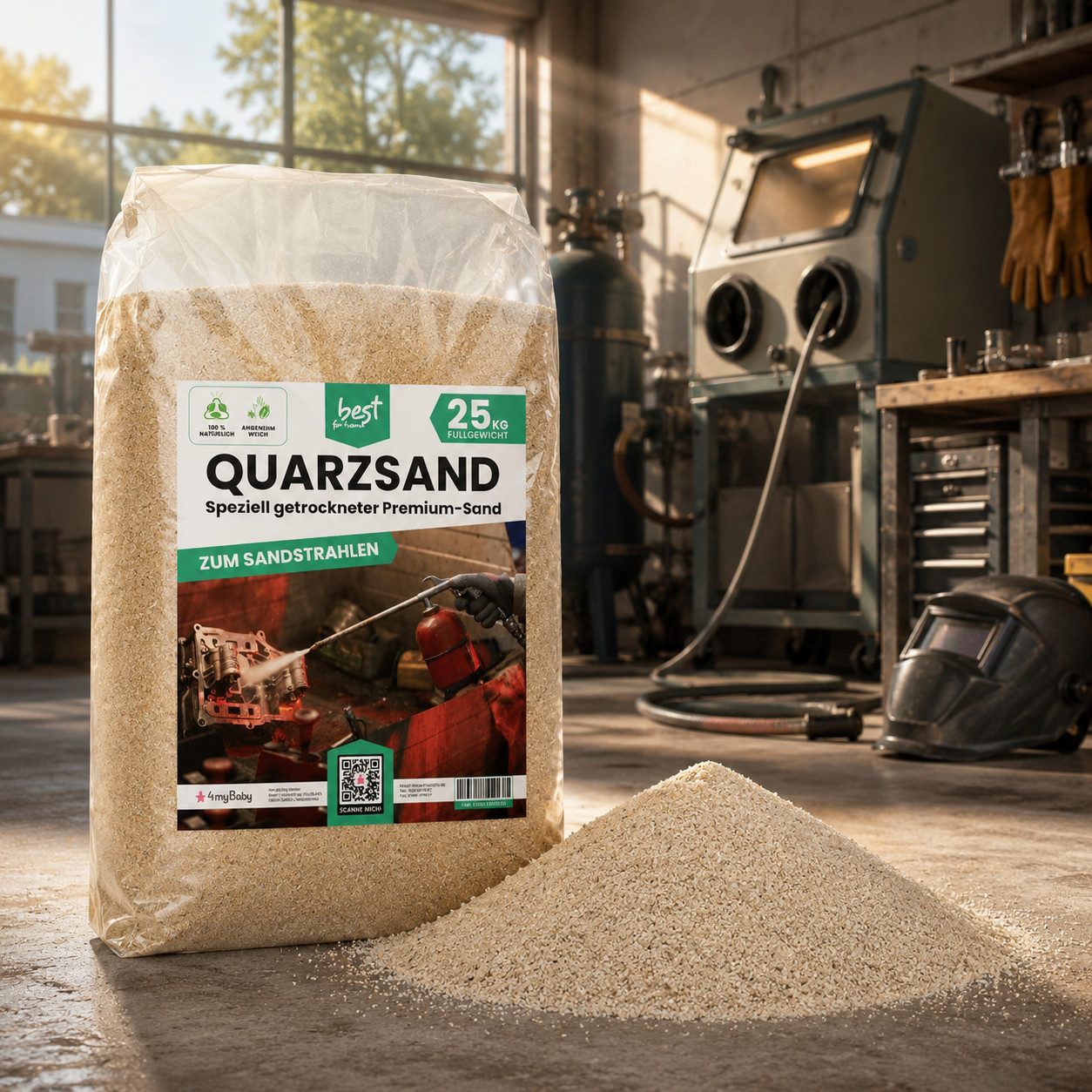Best for Home Sand Strahlsand 25 kg Sand zum Sandstrahlen Quarzsand Körnung (Einzelsack, 1-St., 25 kg Sack), hohe Abrasivität, industrietauglich