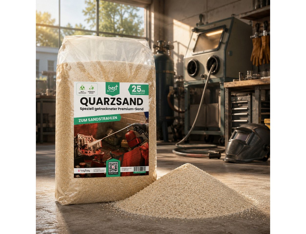 Best for Home Sand Strahlsand 25 kg Sand zum Sandstrahlen Quarzsand Körnung (Einzelsack, 1-St., 25 kg Sack), hohe Abrasivität, industrietauglich