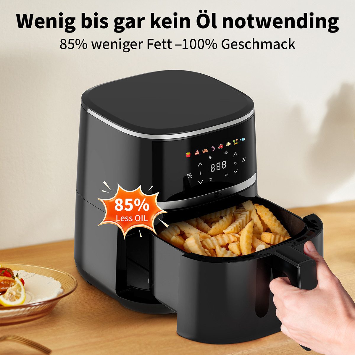AECO Heißluftfritteuse, 1500 W, Rezeptheft