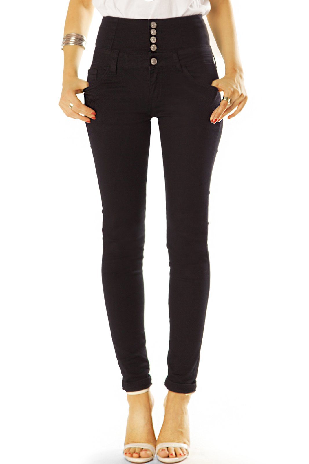 be styled High-waist-Jeans High Waist Röhrenjeans Hosen mit langer Knopfleiste - Damen - j10f mit Stretch-Anteil