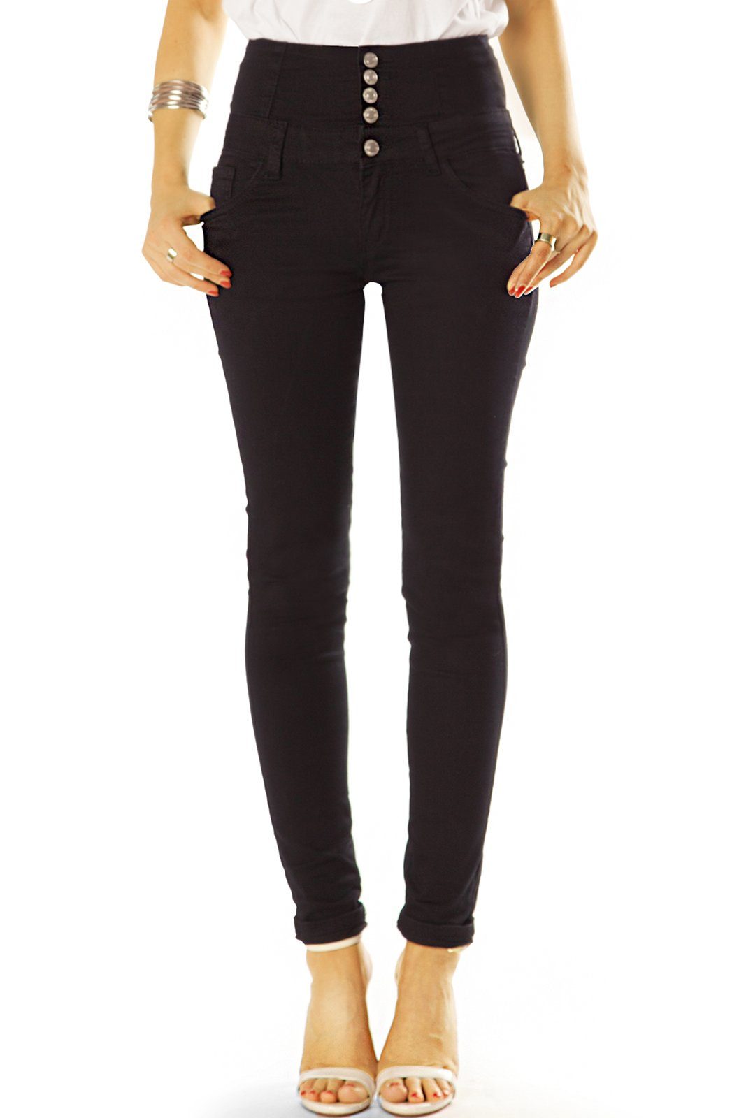 be styled High-waist-Jeans High Waist Röhrenjeans Hosen mit langer  Knopfleiste - Damen - j10f High Waist, mit Stretch-Anteil, 5-Pocket-Style